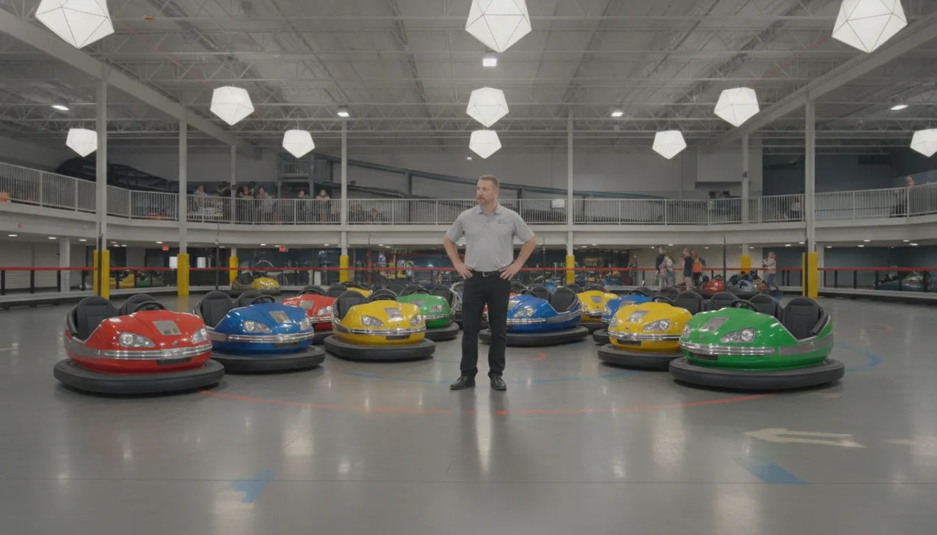 Spin Zone bumper car arena for a commercial family entertainment center
