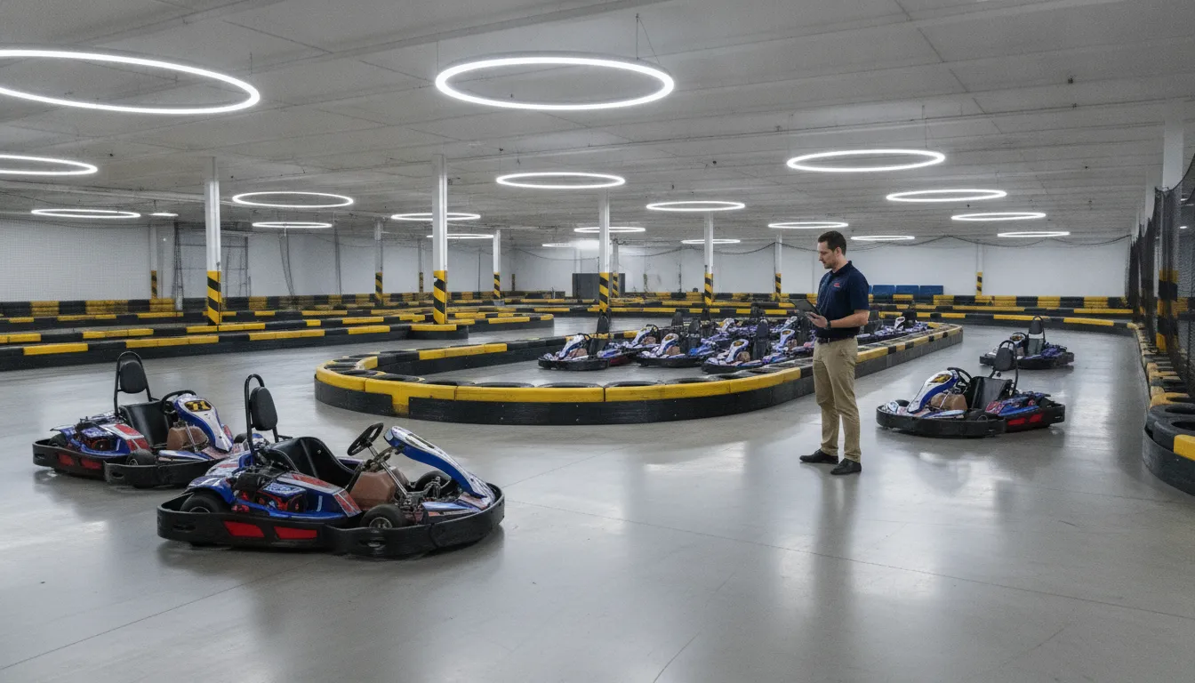 Commercial electric go-karts operating on an FEC track