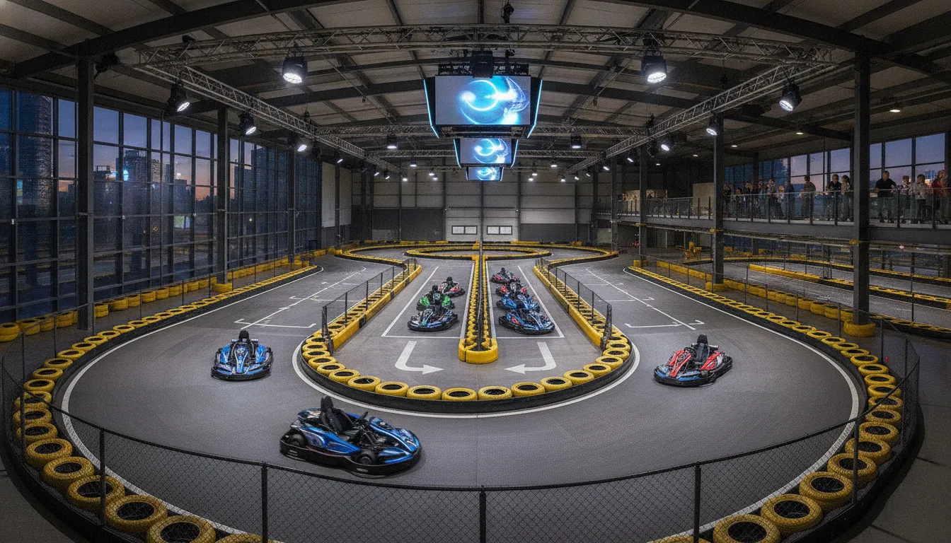Electric go-karts on a commercial FEC track