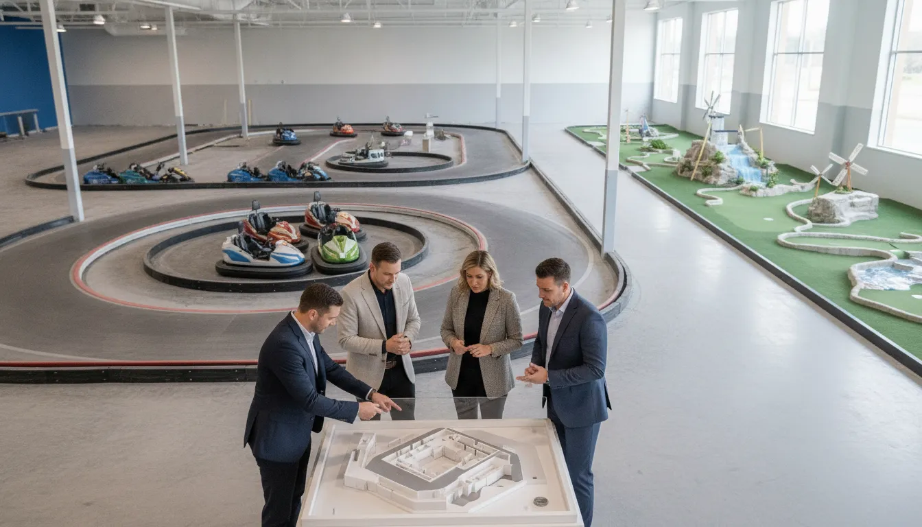 FEC operators reviewing an attraction mix with go-karts and miniature golf