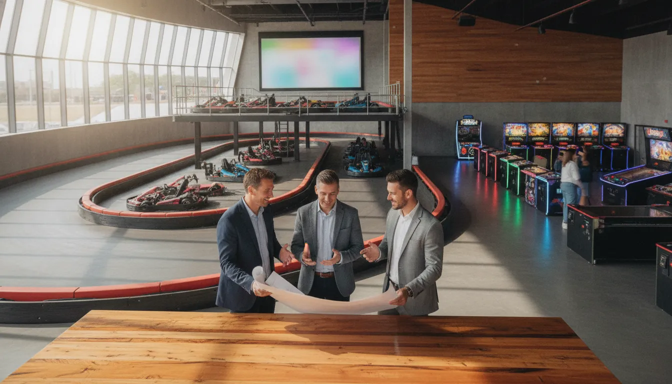 Family entertainment center marketing strategy meeting in an FEC