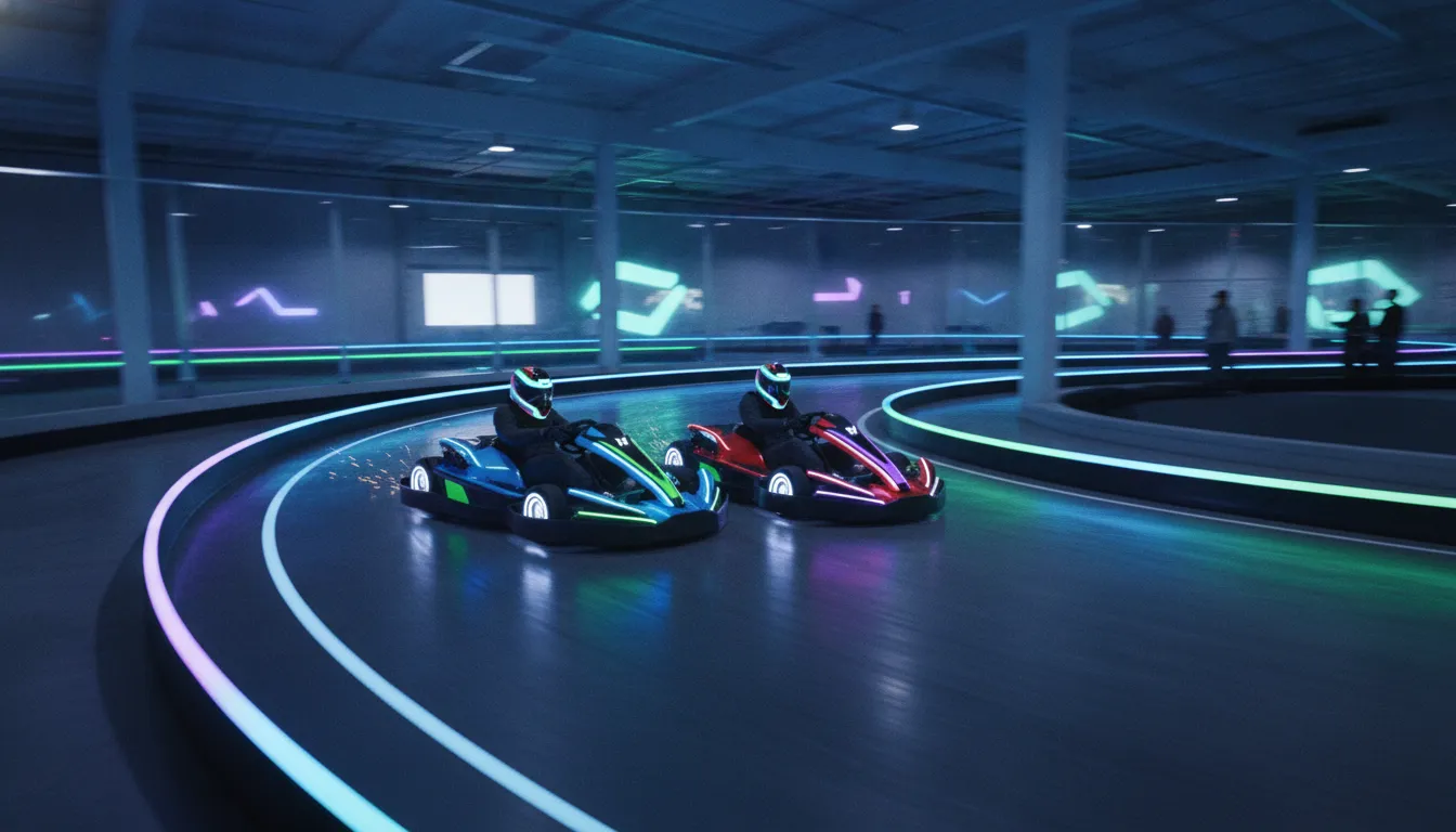 Commercial electric go-karts on an indoor FEC track