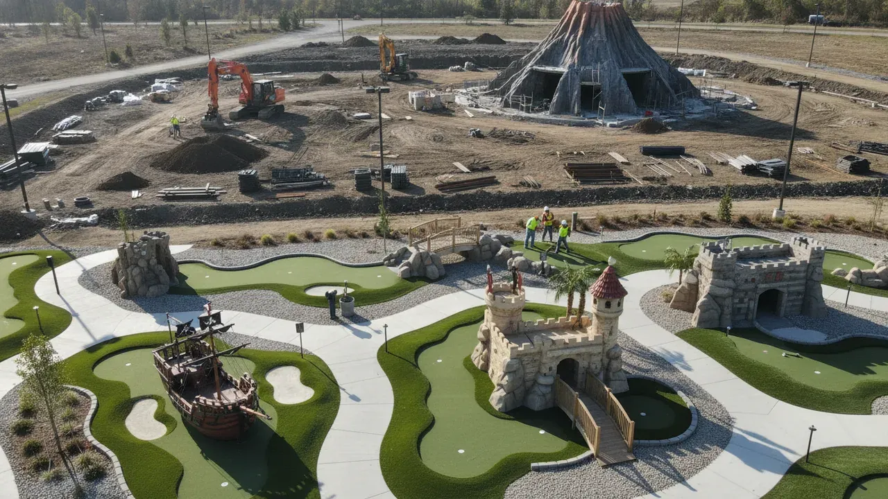 Commercial miniature golf course under construction for an FEC